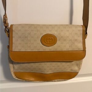 Gucci Beige GG Canvas Bag with Tan Leather Trim
